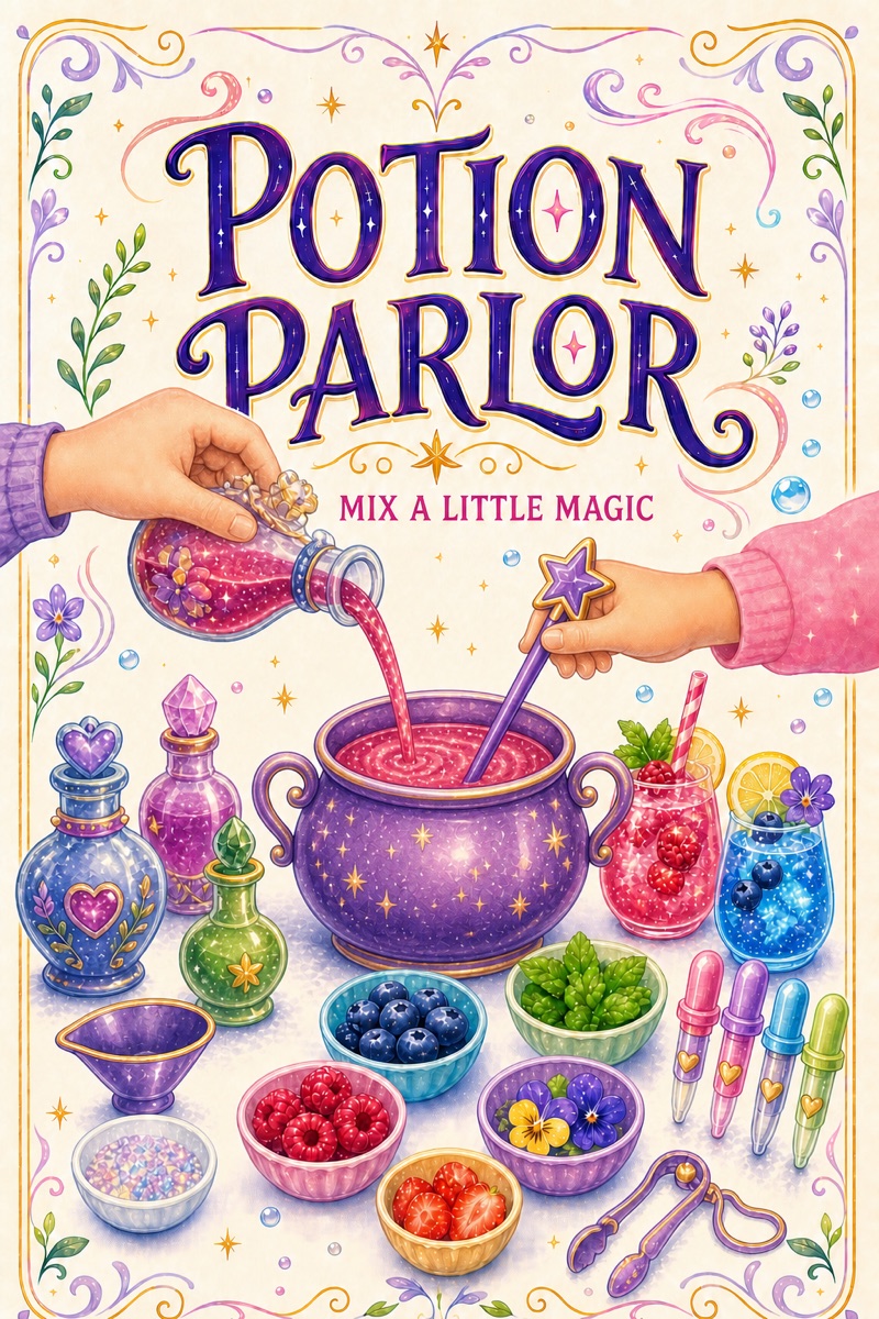 The Potions Parlor illustrated party artwork